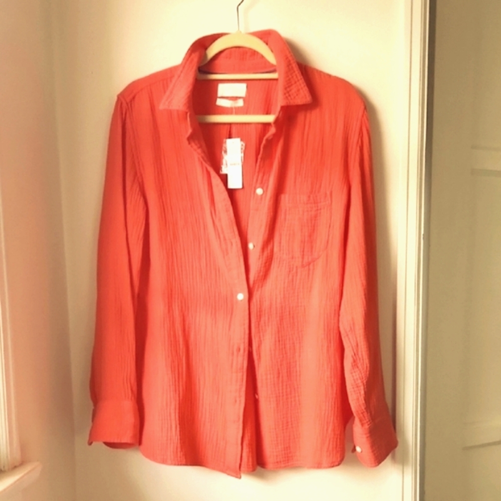 💥 J. Crew Vibrant Coral Shirt 100% Cotton NWT Women's 8 💥